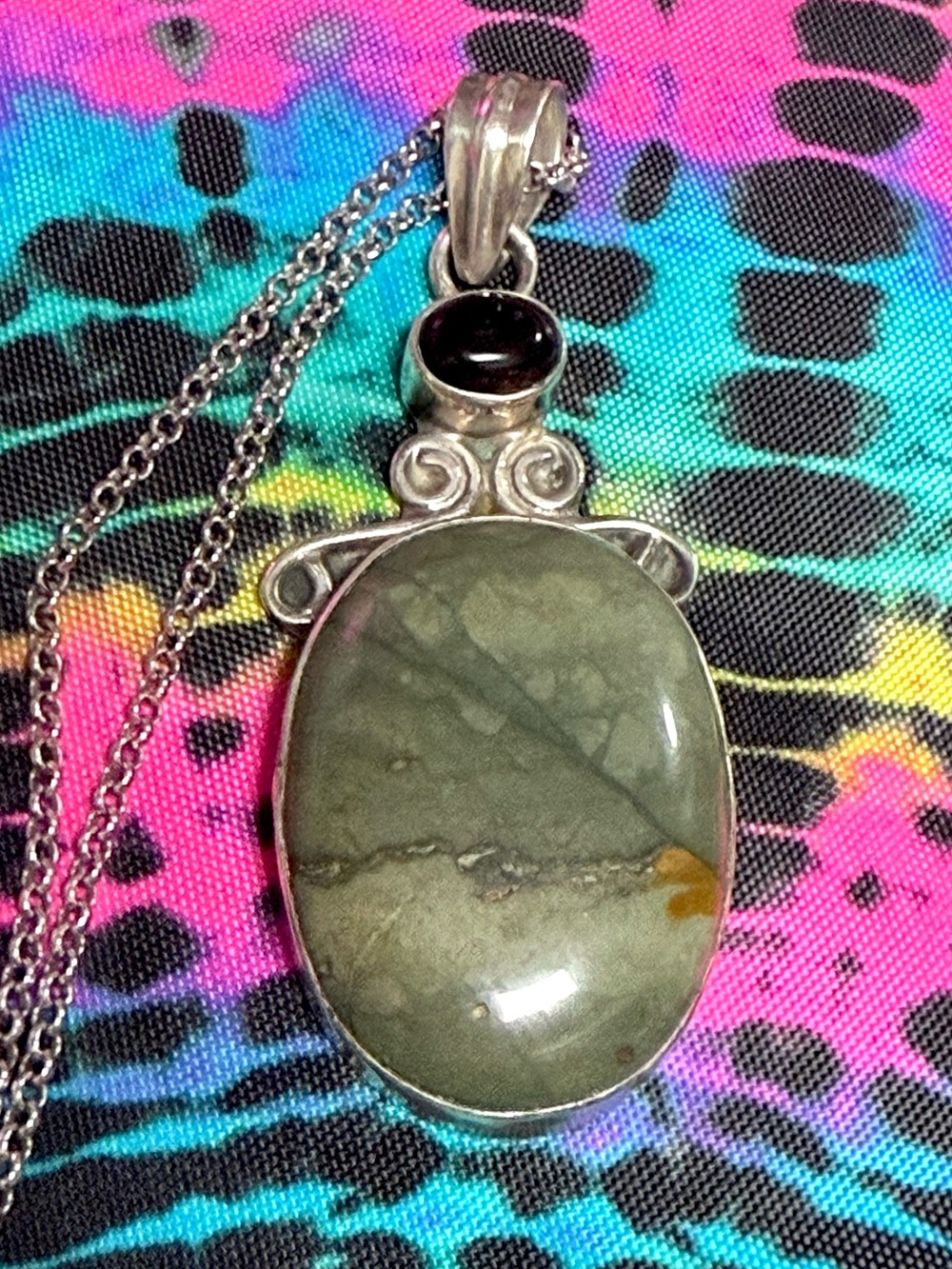🔥Vintage Frog Skin Jasper Sterling Silver Chain 18" Necklace